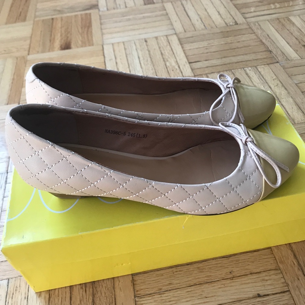 Leather Ballerina Wedges in Beige